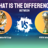Infographic showing difference between FIFA World Cup and FIFA Club World Cup with flags, stadiums, and team logos