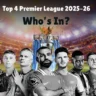 Premier League 2025–26 top 4 predictions featuring Liverpool, Arsenal, Manchester City, and Chelsea players celebrating on the pitch.